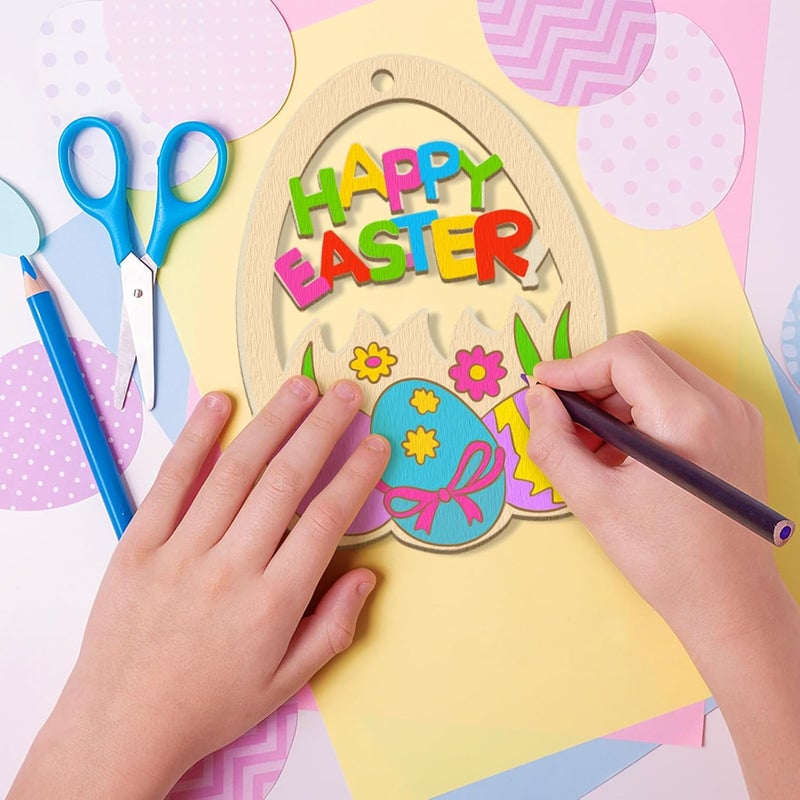 Sophena Large Size 7 inch Wooden Easter Ornaments to Paint, Wooden Happy Easter Cutouts DIY Blank Unfinished Round Spring Wood Discs Ornament for Crafts Hanging Decorations 10PCS - Image 2